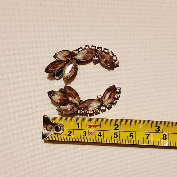 Vtg Pale Purple Navette Marquise Rhinestone Silver Tone Clip Earrings Crawler - Picture 6 of 6